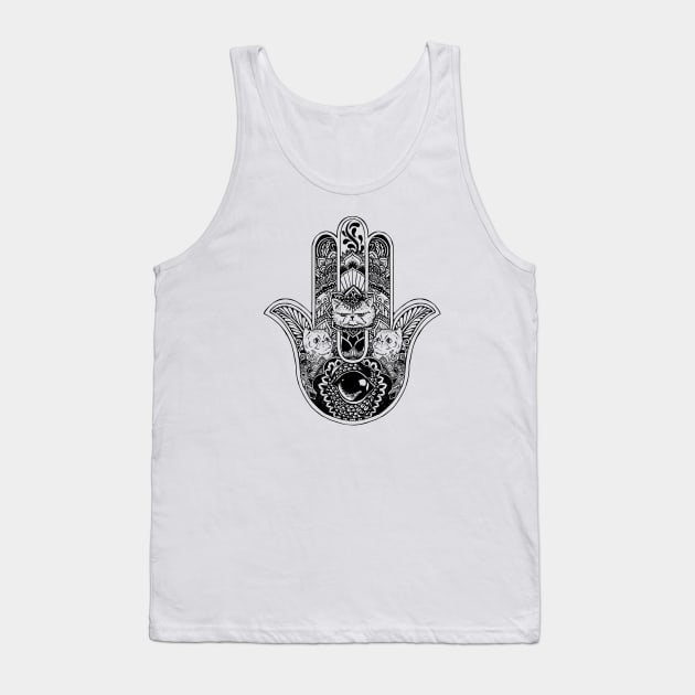 Hamsa Hand Cat Cat Tank Top by huebucket